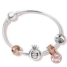 Новая горячая Распродажа 925 стерлингового серебра браслет для влюбленной подарочный набор для Для женщин браслет Розовая бусина браслеты с подвесками сделай сам, ювелирное изделие