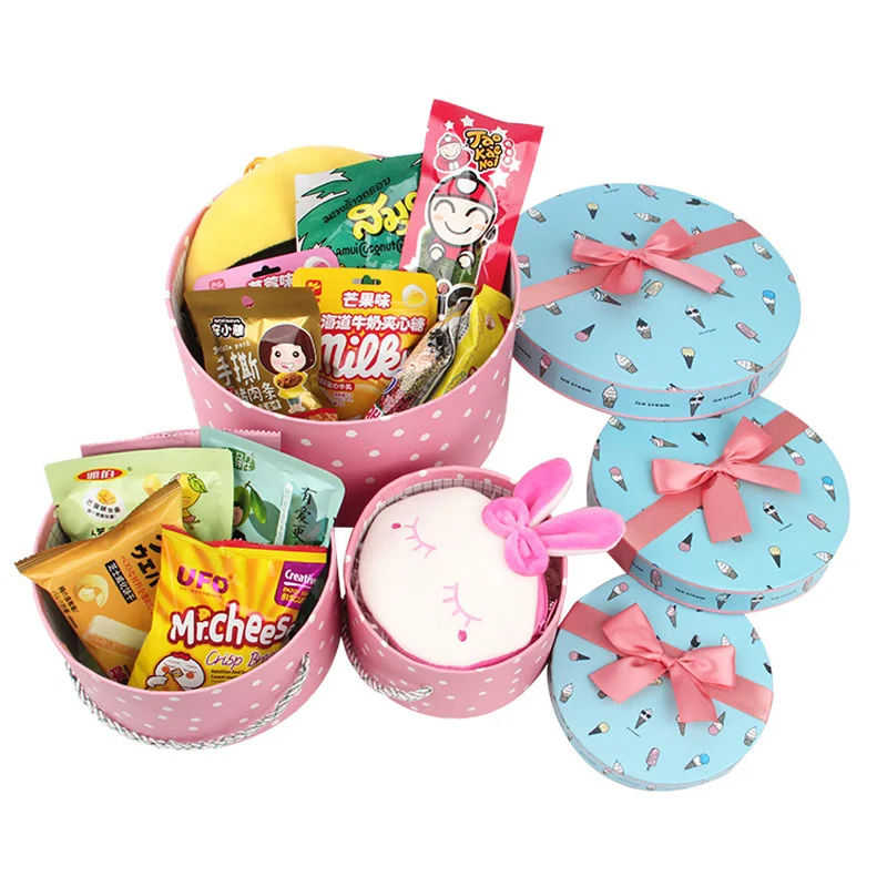 

058-Ice Cream Pattern Drum Gift Box Gift Box Round Flower Box Snack Gift Box Premium Gift Box