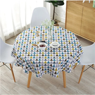Геометрическая скатерть 150 см круглая для стола хлопково-льняной домашний кухонный свадебный стол ткань желто-серая скатерть для обеденного стола подгузник - Цвет: Colored Triangle