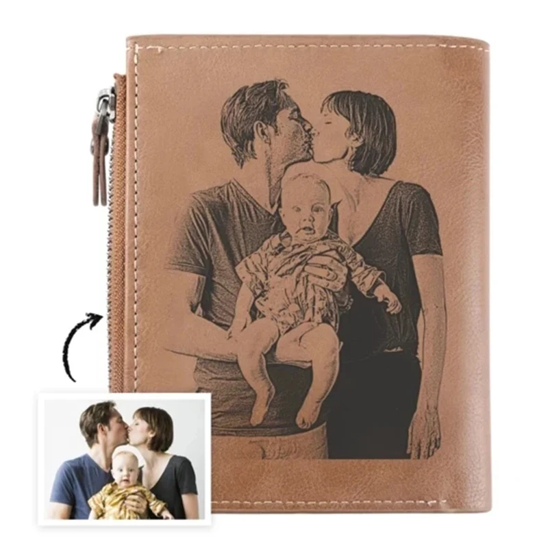 

Custom Engraving Photo PU leather wallet Men's Short Retro Wallet Multi-Card Bit Lettering Wallet Custom Father Gift