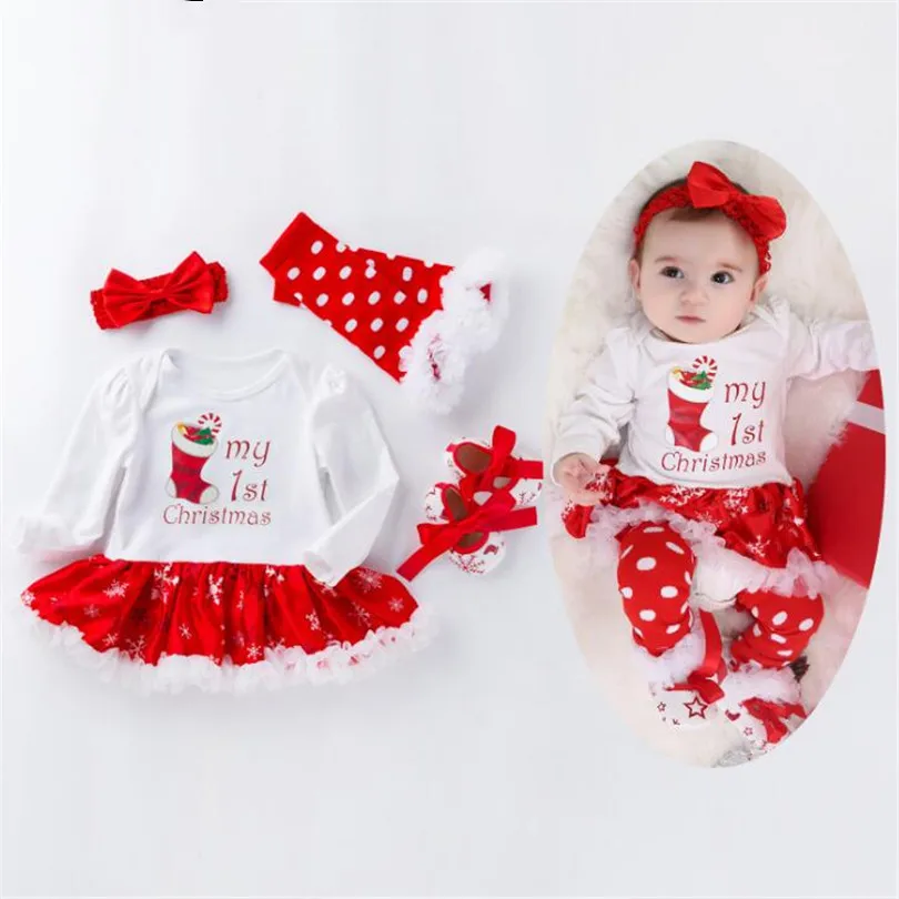 Детская одежда для малышки My 1st рождественские платья для детей новорожденных для празднования Рождества, рождественские комплекты одежды для малышей Комплект 6 шт./компл. детская обувь из хлопка для младенцев; платье для девочек