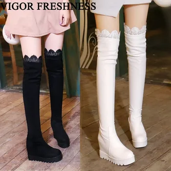

VIGOR FRESHNESS Women's Winter Boots Autumn Height Increasing Shoes Woman Long Boots Warm Ladies Snow Boots Fur Non-slip MY295
