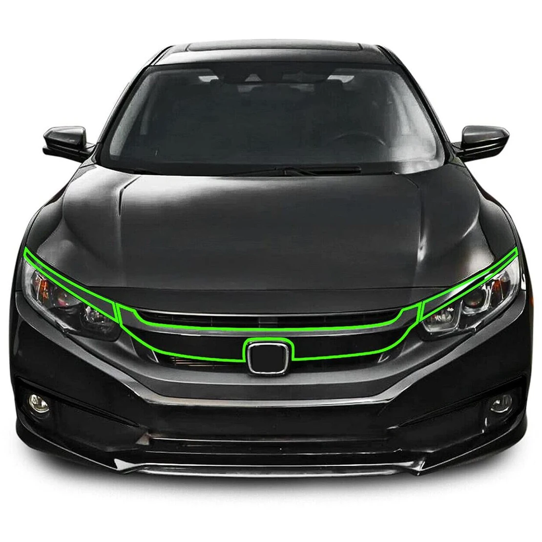 8pcs/set Glossy Black Car Front Upper Bumper Grille Molding Trim Protector Sticker Fit For Honda Civic 2016 2017 2018 2019 2020