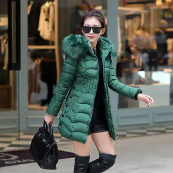 

New Arrival Women Winter Parkas Solid Slim Large Fur Long Style Hoode Korean Coat Thicker Cotton Warm Jacket Dowen Parkas