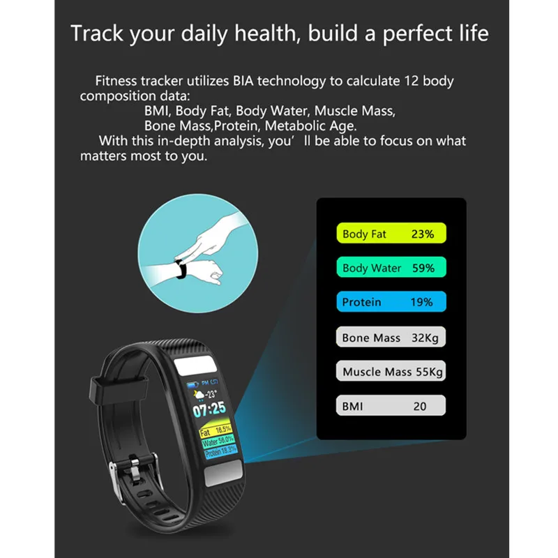 ONEVAN 0.96 inch Smart Bracelet Body Fat Heart Rate Monitor Mutil-Sport Mode Waterproof Men Fitness Band Women Sport Wristband