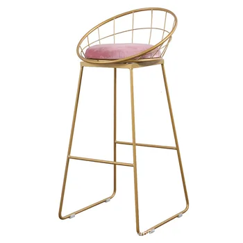 

Nordic Bar Chair Light Luxury High Foot Stool for Sale Gold Metal Chair Modern Simplicity Commercial Furniture Cheap