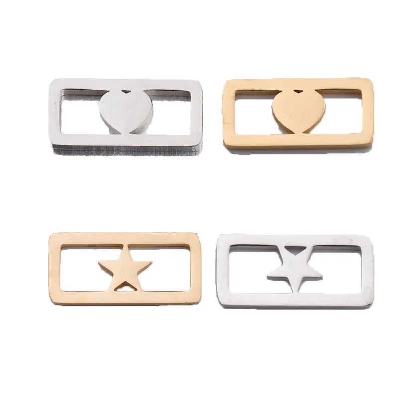 

20Pcs 7*15mm Rectangle Star Heart Connector Charms Mirror Polish Stainless Steel Charms For DIY Making Necklace Braid Bracelets