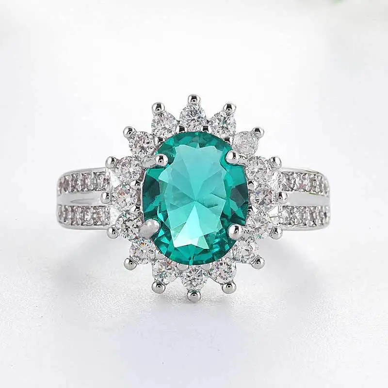 USTAR большой зеленый овал, куб, цирконий Свадебные Кольца для женщин блестящие фианиты кристаллы Серебряный палец женские кольца для помолвки Anel подарки