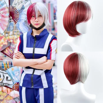 

DIANQI My hero academia Todoroki Shouto anime cosplay wigs grey and red short wig Heat Resistant Synthetic Hair