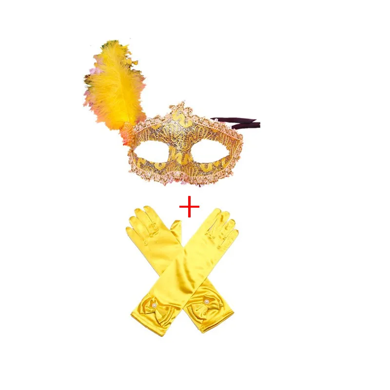 Обувь для девочек принцесса Белль платья Летнее платье принцессы Красавица и Чудовище Косплэй костюм вечерние Модное бальное платье для детей на Белль функций - Цвет: eys mask and gloves