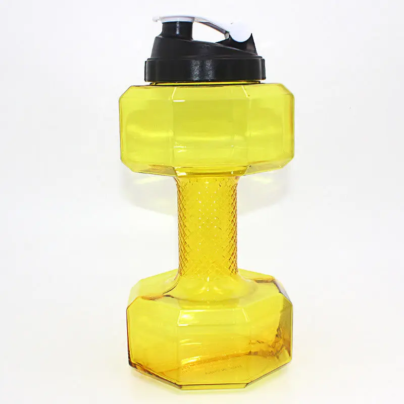 Цвет: желтый 2.2L PETG большая бутылка для воды портативный спортивный гантели в форме Упражнения Тренажерный Зал Фитнес белок Встряхнуть Вес чайник - Цвет: Цвет: желтый