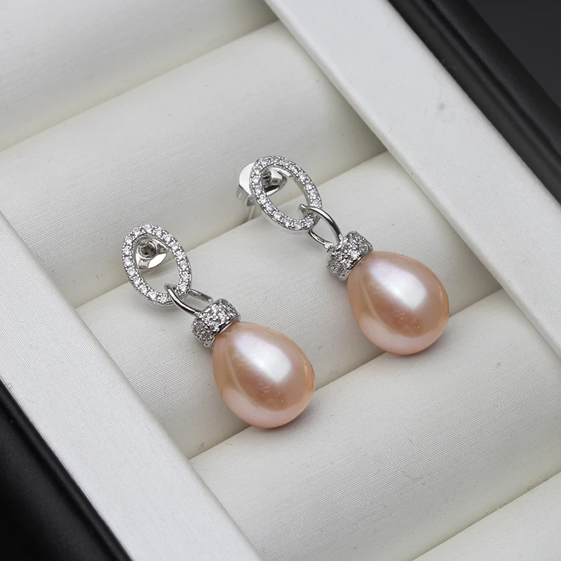 Natural Freshwater Grey Pearl Earrings Women,Trendy 925 Silver Stud Earring Fine Jewelry Anniversary Gift