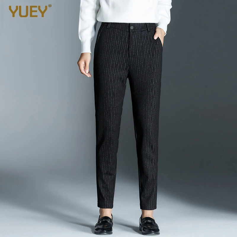 Брендовые высококачественные женские черные штаны-карандаш в полоску, однотонные брюки для костюма, штаны-шаровары со средней талией, женские брюки