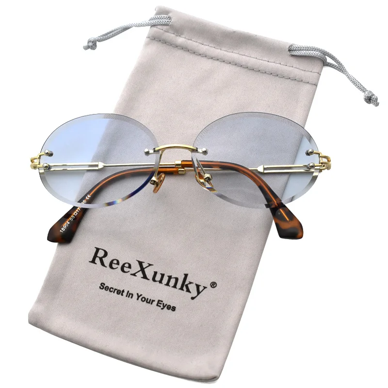 

2019 Retro Oval Sunglasses For Women Frameless Gradient Blue Lens Rimless Sun glasses Fashion Shades Eyewear UV400 Top