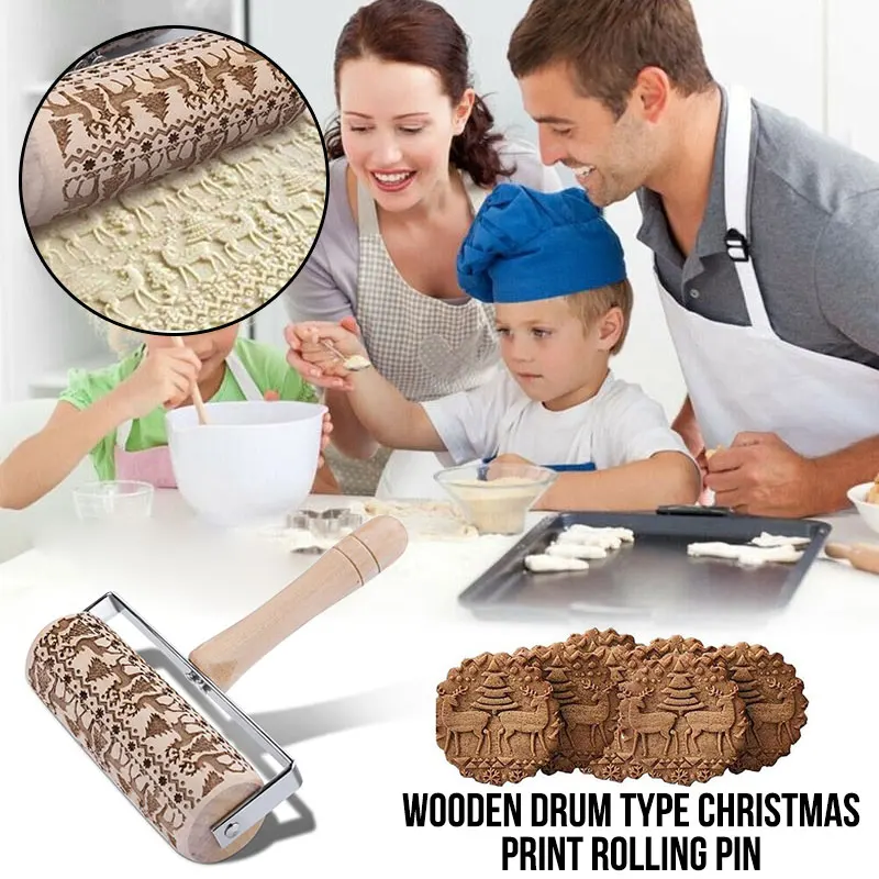 Рождественское дерево тисненое печенье барабан типа лося деревянный тиснение Скалка Кондитерские инструменты деревянная Скалка креативный