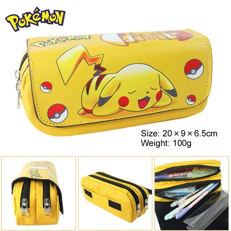 

Pokemon Cartoon Character Pikachu Eevee Bulbasaur Squirtle Pencil Case Large-capacity Double-layer Zipper Pencil Case Child Gift
