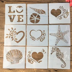 9Pcs/Set 13cm Shell Love Hippocampus DIY Layering Stencils Painting Scrapbook Coloring Embossing Album Decorative Template