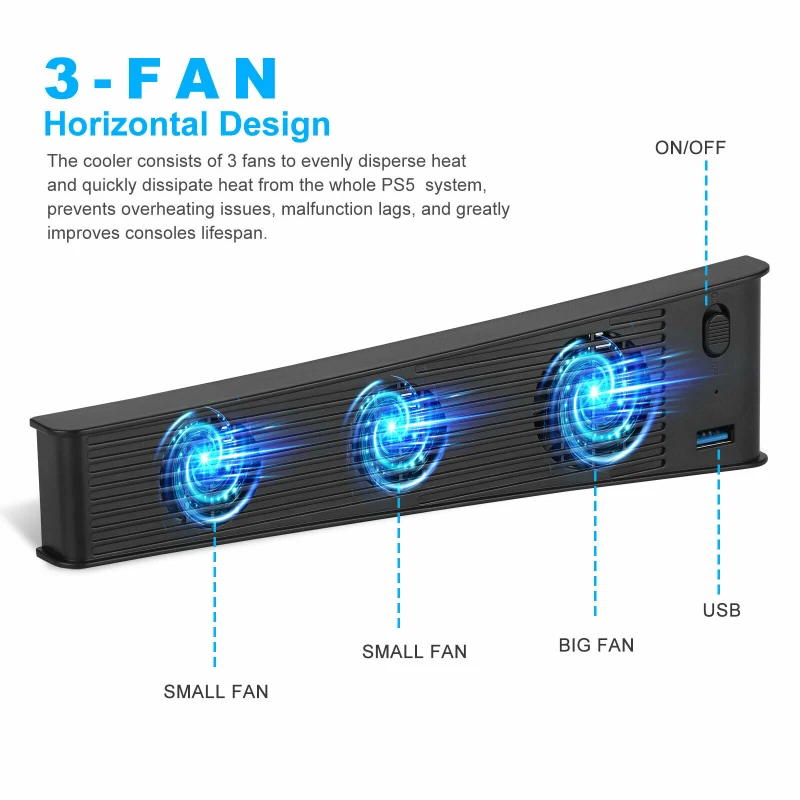 NEW Fan For PS5 Cooling Fan USB Cooler With 3 Cooling Fans For PlayStation 5 Digital Edition Game Console Accessories PS5