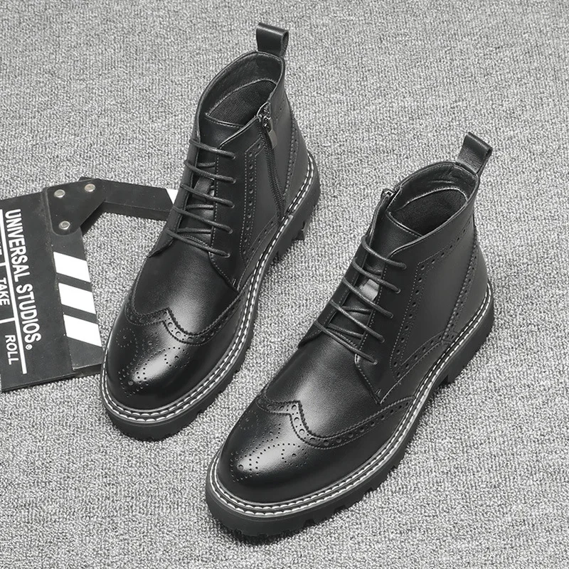 Stivaletti Per Feste Di Matrimonio Di Moda Di Lusso Da Uomo Scarpe Bullock In Pelle Di Mucca Brogue Botines Hombre Platform Botas De Homens Zapatos