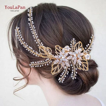 

YouLaPan HP254 Wedding Hair Vine Side Headpiece Wedding Crystal Headband Womens Tiara Crystal Headpiece Wedding Bridal Headwear