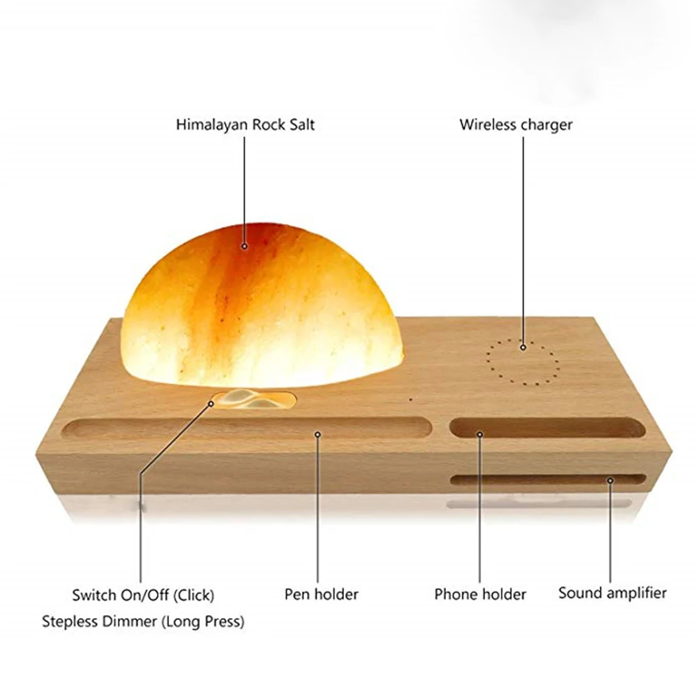 Ночная лампа соляная лампа с гималайской солью Беспроводное зарядное устройство световая витрина с регулируемой яркостью усилитель звука держатель для ручек мобильного телефона