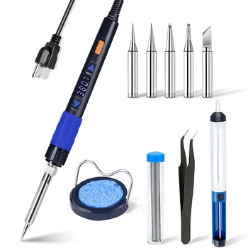

10Pcs Electronics Soldering Iron Kit 110V 65W LCD Auto-Sleep Thermostatic Design Digital Portable Soldering Iron US Plug