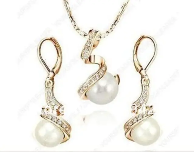Free Shipping Wholesale&gt&gt&gtpretty wedding set gold plated white shell pearl pendant necklace earring | Украшения и