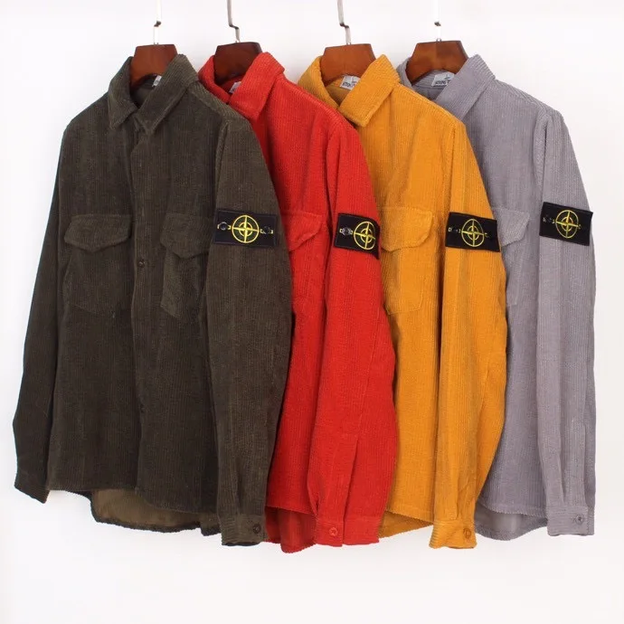 

2021 Spring ISLAND Men's Corduroy Shirt Trend Loose Thick Shirts STONE Street Wear Compass Armband Shirts