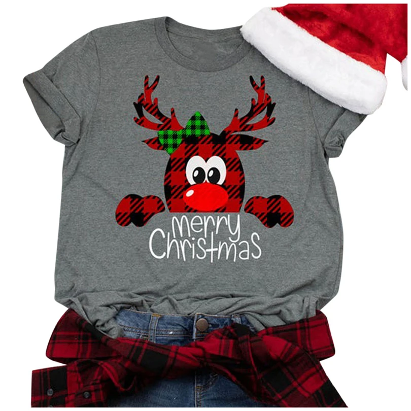 

Women Tops Christmas Letter Printing Short Sleeve O-Neck T-Shirt Tunic Tee Top Korean Clothes As Santa Gifts Girls Streetwear A5