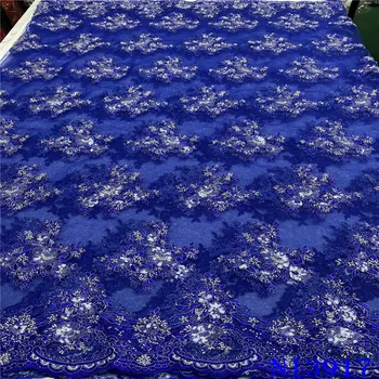 

latest french embroidered tulle african lace material Royal Blue sequins mesh lace fabric sew for party wedding dress
