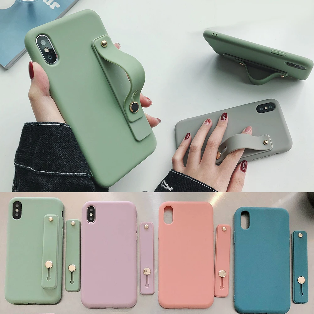 

XS fashion loop stand anti-drop phone case For iphone XR XS MAX case for iphone 7 8 6s plus case luxury Plain silicon hide cover