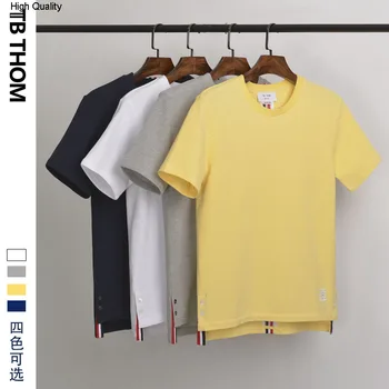 

2020 men's o-neck short sleeve t-shrits with Tri-color webbing summer casual tees men panelled cotton t-shirts for male