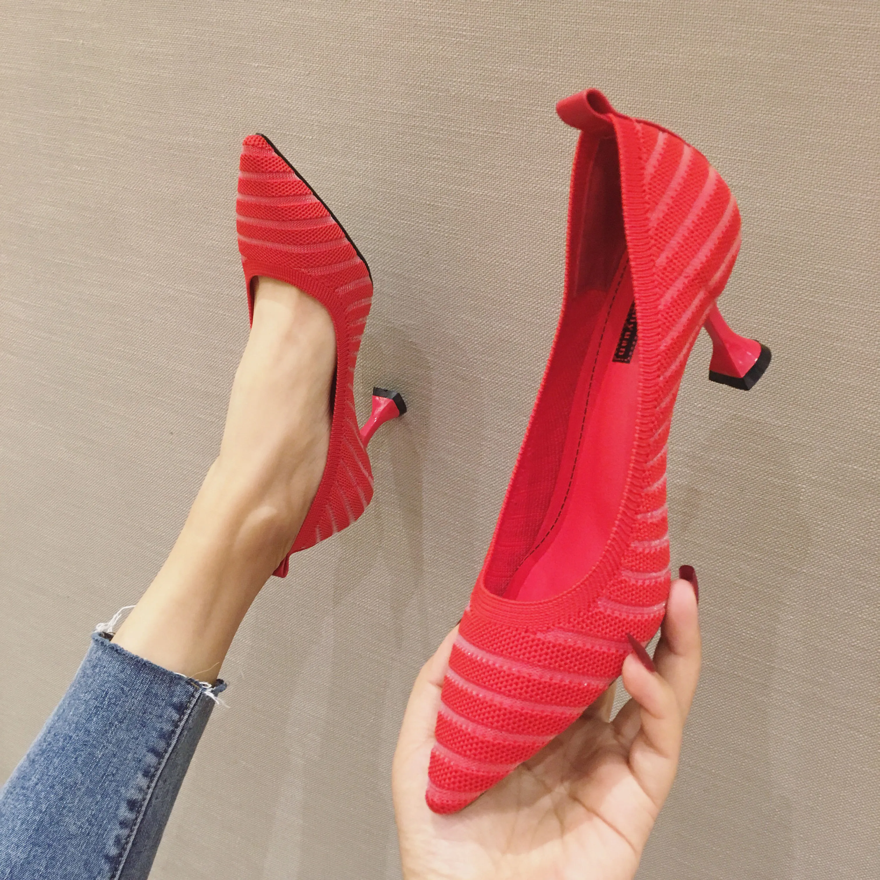 

2019 High Heels Pointed Toe Basketball Platform Slimming Shoes Lace-up Shallow Mouth Sandals Ladies Branded Pumps Slip Om