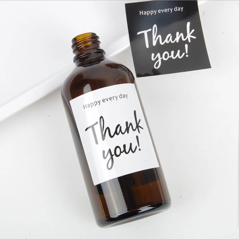 60pcs/pack Black/White thank you seal sticker moon cake food box decoration DIY Handmade decoration Pasted Opaque square