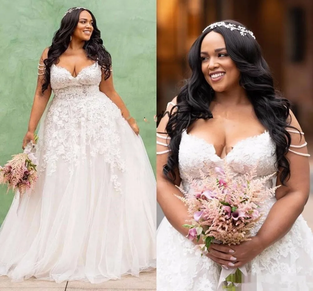 

African A Line Plus Size Wedding Dresses 2020 robe de mariee Tulle Custom Made Bridal Gowns For Black Girls Women