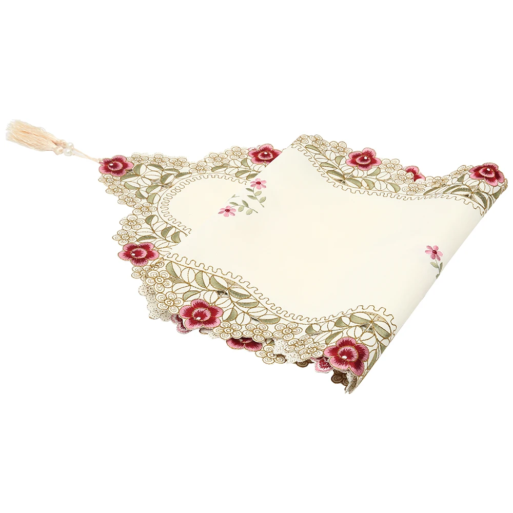 Pastoral Table Runner Embroidered Flower Leaves Hollow Polyester Table Covers Dustproof Table Decor for Home Party Wedding