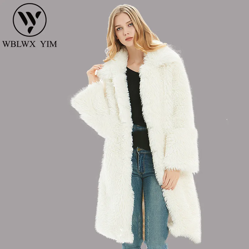 Элегантное длинное пальто из искусственного меха для женщин осень зима теплая мягкая меховая куртка женская плюшевая верхняя одежда свободного кроя