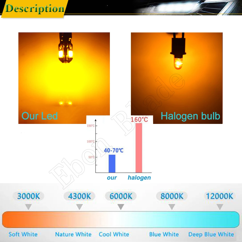 10Pcs T10 Led Canbus W5W Led Bulb 168 194 Car Interior Lights Signal Lamp Dome Reading License Plate Light Auto 12V Amber Orange