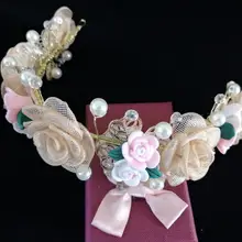 Ободок в цвете шампань 3D Цветочный головной убор Венок свадебное кольцо гребень носитель аксессуары для волос, корейский Ручной работы Бусины свадебные диадемы