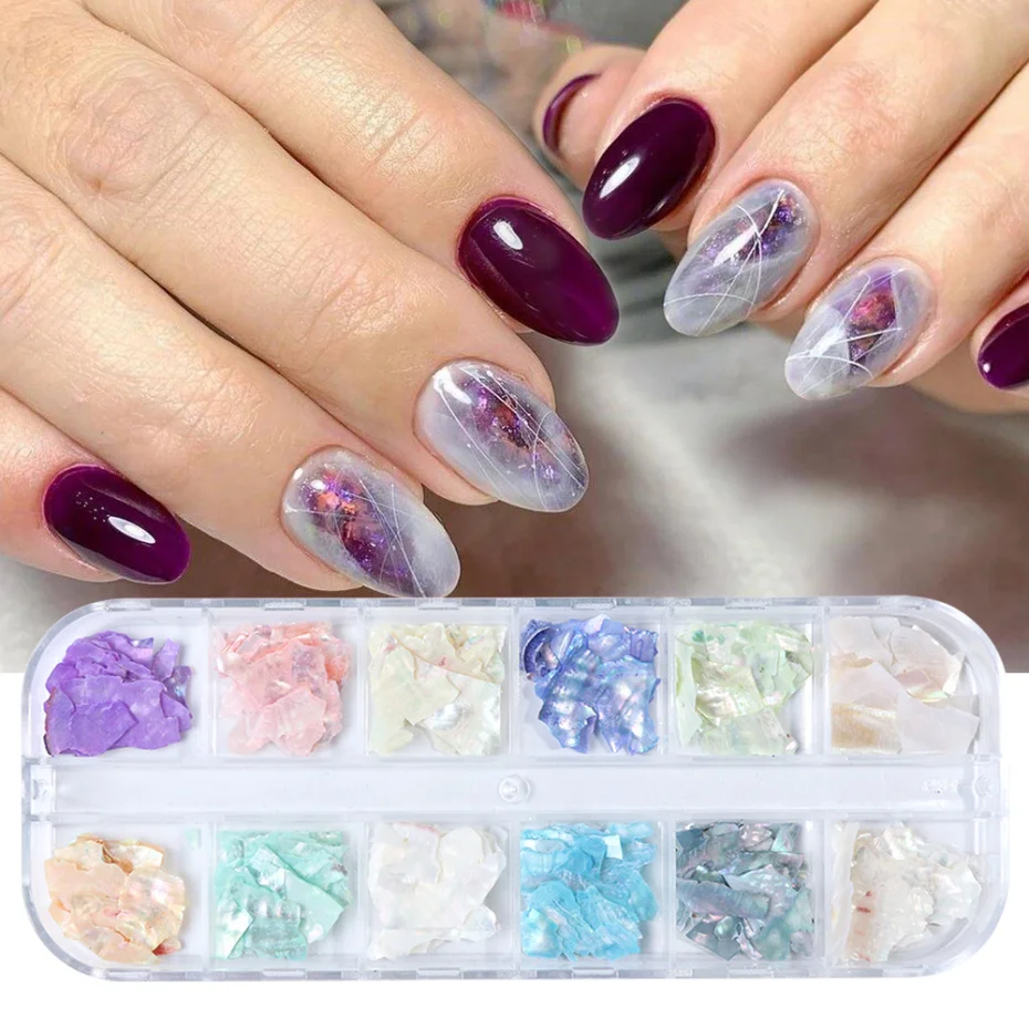 Nail Flakes Nail Glitter Nail Decoration Nail Decorations Nail Art Shell Flakes Broken Glass Mica Glitter Nails Accessories Sea Shell Fragments Texture Pel Polish Sequins Manicure NFBY