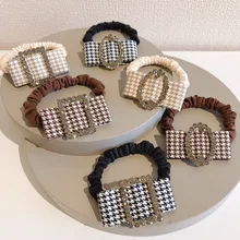

Plaid Squar Hair Ties for Women Girl Rhinestone Elastic Bands Scrunchies Korean Accessories Wholesale