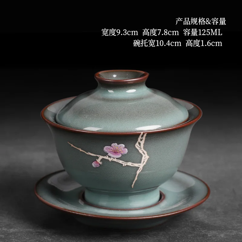 Ручная роспись миска гайвань чайная супница чайная чашка кунг-фу ручной Чайник Ретро керамическая чашка для чая Sancai cup - Цвет: 125ml-green