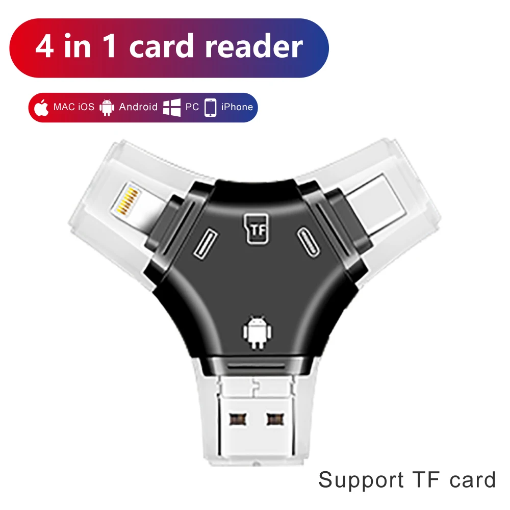 4 в 1 I флеш накопитель Usb Type C Micro Sd и Tf кардридер адаптер для Iphone 5 6 7 8 Ipad Macbook Android