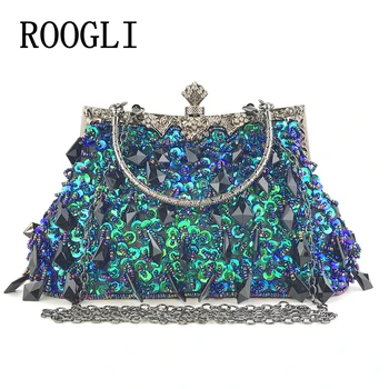 

ROOGLI Luxury Diamond Evening Bag Shiny Crown Woman Clutch Bag Wedding Party Bag Beaded High-grade Shoulder Bag 2020 NEW Handbag