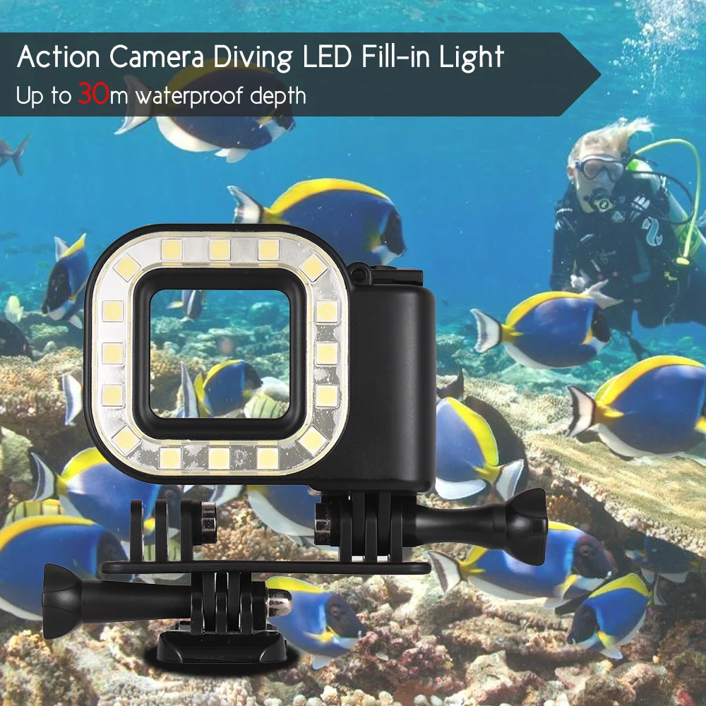 

Underwater 30m 16pcs LED Diving Light Fill-in Light Lamp for GoPro Hero 7/6/5s/5/4s/4/3+/3 Sports Action Cameras Diving Light