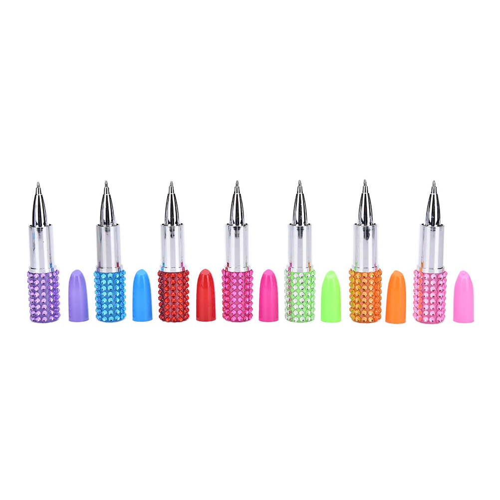 

3Pcs/Lot Creative Simulation Color lipstick ballpoint pen Novelty lipsalve diamond Crystal Colored ball pen