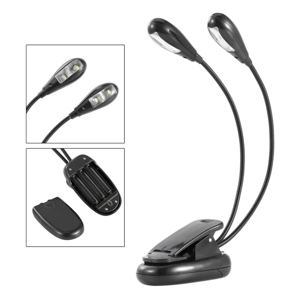 Colli di cigno regolabili 2 doppi bracci flessibili 4 LED Lampada con clip per leggio per pianoforte Libro_voghion.com