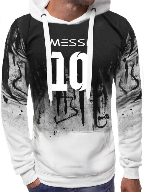 Messi Мужская толстовка градиентной расцветки, мужская спортивная одежда Messi 10 с принтом, мужские Толстовки, Толстовки, пальто, Приталенная толстовка с капюшоном, Harajuku, спортивный костюм с капюшоном z
