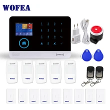 WOFEA беспроводная Wi-Fi GSM сигнализация SIM GSM домашняя RFID защита от взлома ЖК-сенсорная клавишная дверь датчики движения комплект