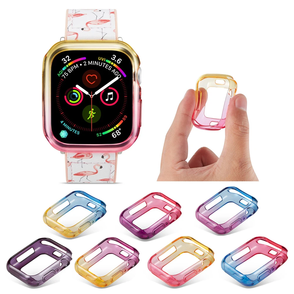 

Cover for apple watch case 4 5 44mm 40mm Colorful soft TPU Shell cover iwatch series 4 5 Shatter-Resistant shell Accessories